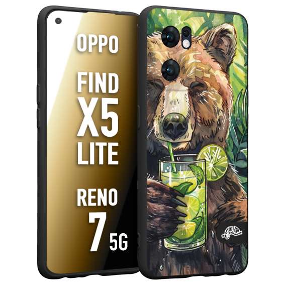 CUSTOMIZZA - Custodia cover nera morbida in tpu compatibile per Oppo Reno 7 - Find X5 LITE estate disegnata cocktails animali simpatici orso bear negroni