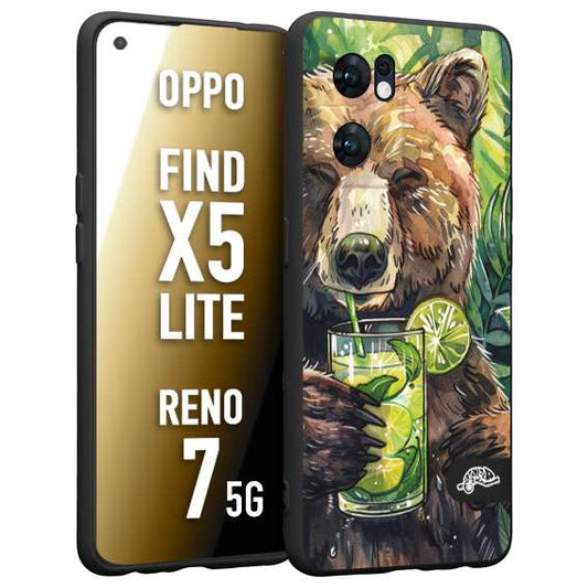CUSTOMIZZA - Custodia cover nera morbida in tpu compatibile per Oppo Reno 7 - Find X5 LITE estate disegnata cocktails animali simpatici orso bear negroni