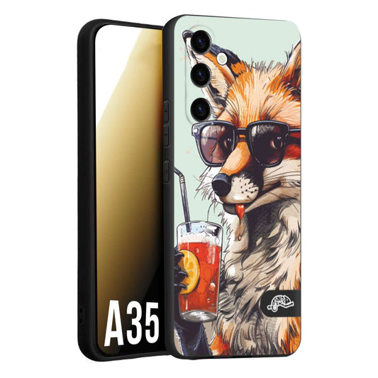 CUSTOMIZZA - Custodia cover nera morbida in tpu compatibile per Samsung A35 5G estate disegnata cocktails animali simpatici fox volpe negroni