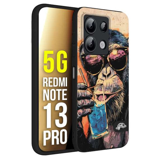 CUSTOMIZZA - Custodia cover nera morbida in tpu compatibile per Xiaomi Redmi Note 13 PRO 5G estate disegnata cocktails animali simpatici scimmia monkey negroni