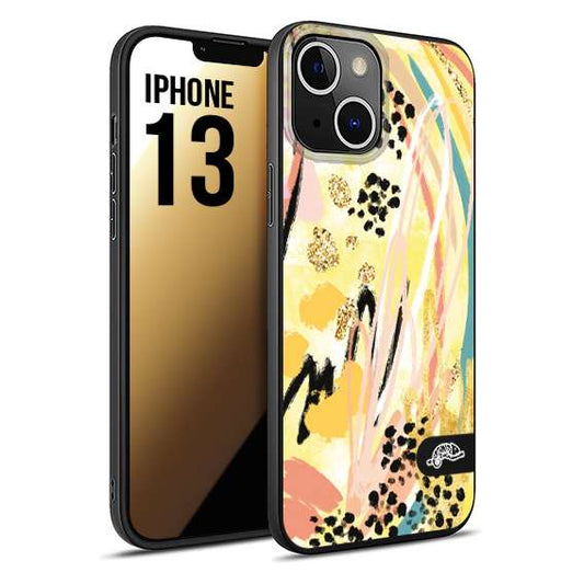 CUSTOMIZZA - Custodia cover nera morbida in tpu compatibile per iPhone 13 astratti donna flower fantasia estate gialla rosa leopardata