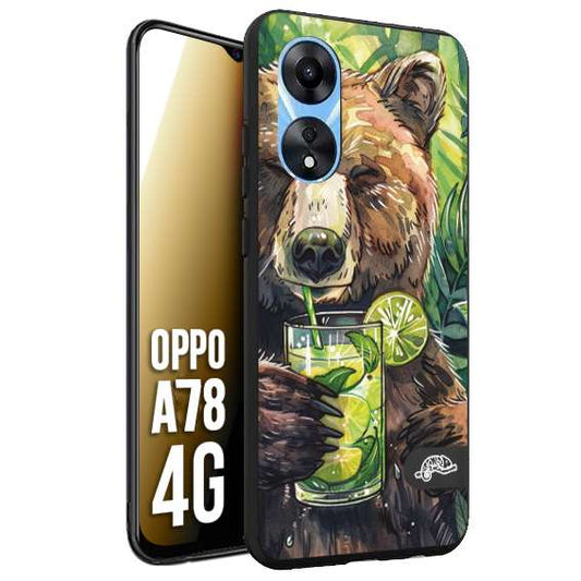 CUSTOMIZZA - Custodia cover nera morbida in tpu compatibile per Oppo A78 4G estate disegnata cocktails animali simpatici orso bear negroni