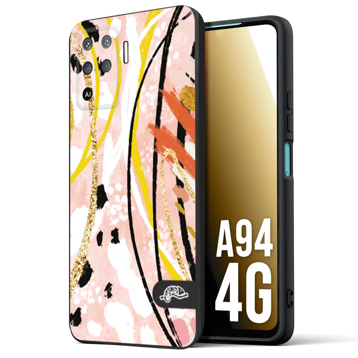 CUSTOMIZZA - Custodia cover nera morbida in tpu compatibile per Oppo A94 4G fiori astratti donna zebrato leopardato fantasia dorata gialla rosa colorata