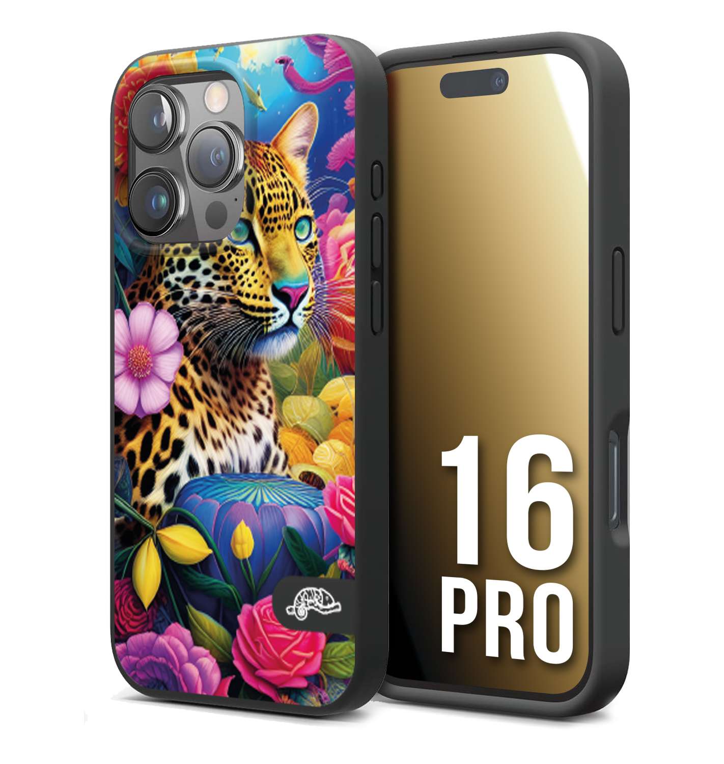 CUSTOMIZZA - Custodia cover nera morbida in tpu compatibile per iPhone 16 PRO astratti donna flower fantasia leopardo ghepardo animali colorati