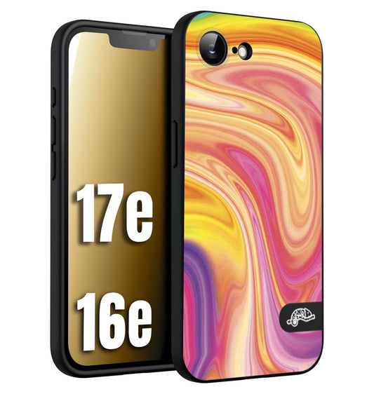 CUSTOMIZZA - Custodia cover nera morbida in tpu compatibile per iPhone 16E - 17E colorata fantasia vortice marmo onde rosa fucsia gialla
