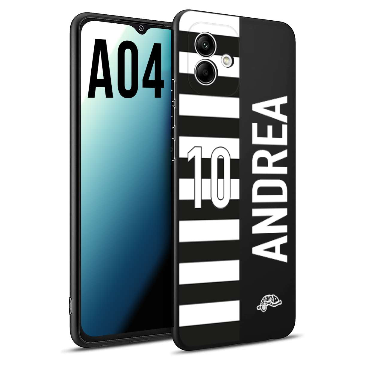 CUSTOMIZZA - Custodia cover nera morbida in tpu compatibile per Samsung A04 personalizzata calcio football nome e numero calciatori bianconera