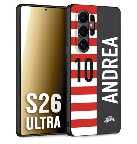 CUSTOMIZZA - Custodia cover nera morbida in tpu compatibile per Samsung S26 ULTRA personalizzata calcio football nome e numero calciatori bianco rossa