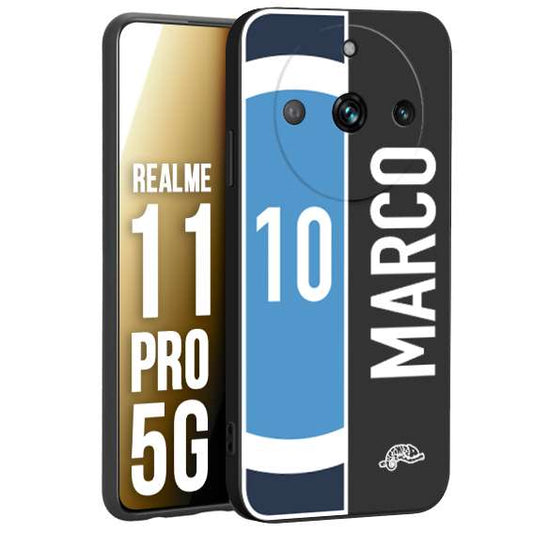 CUSTOMIZZA - Custodia cover nera morbida in tpu compatibile per Realme 11 PRO 5G personalizzata calcio football nome e numero calciatori biancoazzurri bianco celesti