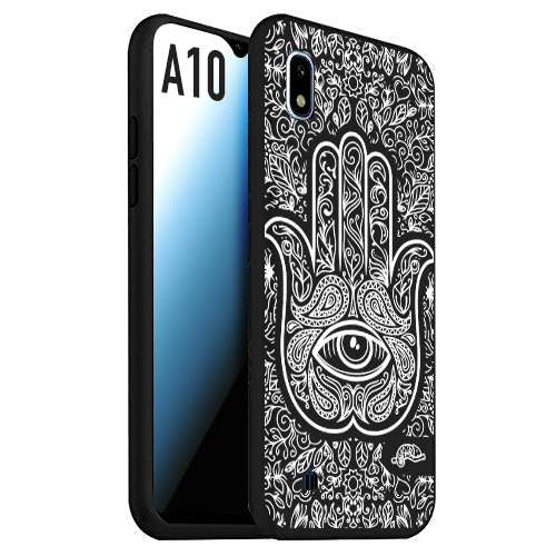 CUSTOMIZZA - Custodia cover nera morbida in tpu compatibile per Samsung A10 mano di fatima effetto rilievo mandala donna