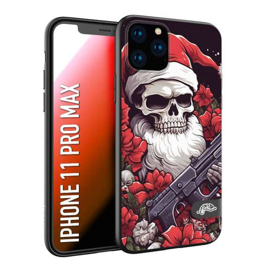 CUSTOMIZZA - Custodia cover nera morbida in tpu compatibile per iPhone 11 PRO MAX teschio natale santa claus fiori tattoo disegnato