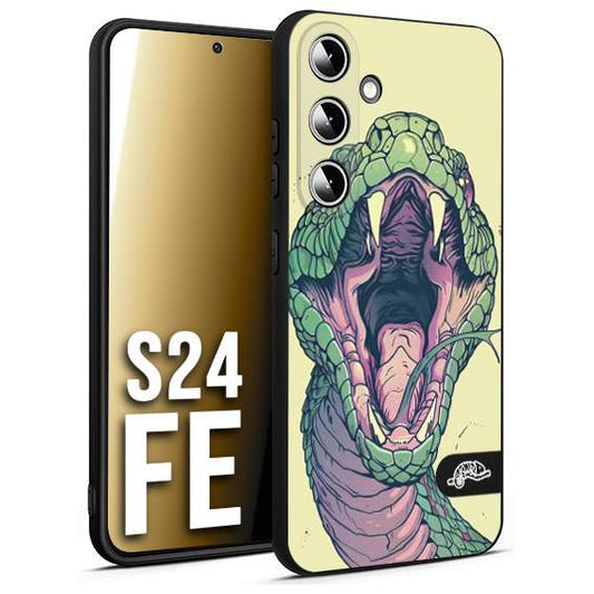 CUSTOMIZZA - Custodia cover nera morbida in tpu compatibile per Samsung S24 FE snake yellow green serpente tatuaggio tattoo disegnato a mano