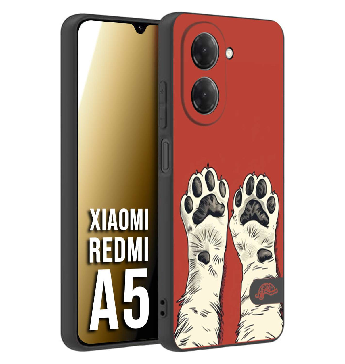 CUSTOMIZZA - Custodia cover nera morbida in tpu compatibile per Xiaomi Redmi A5 zampe di gatto cat paws rossa red disegnata fumetto cartoon
