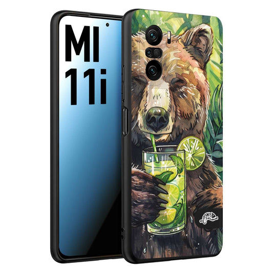 CUSTOMIZZA - Custodia cover nera morbida in tpu compatibile per Xiaomi Mi 11i estate disegnata cocktails animali simpatici orso bear negroni