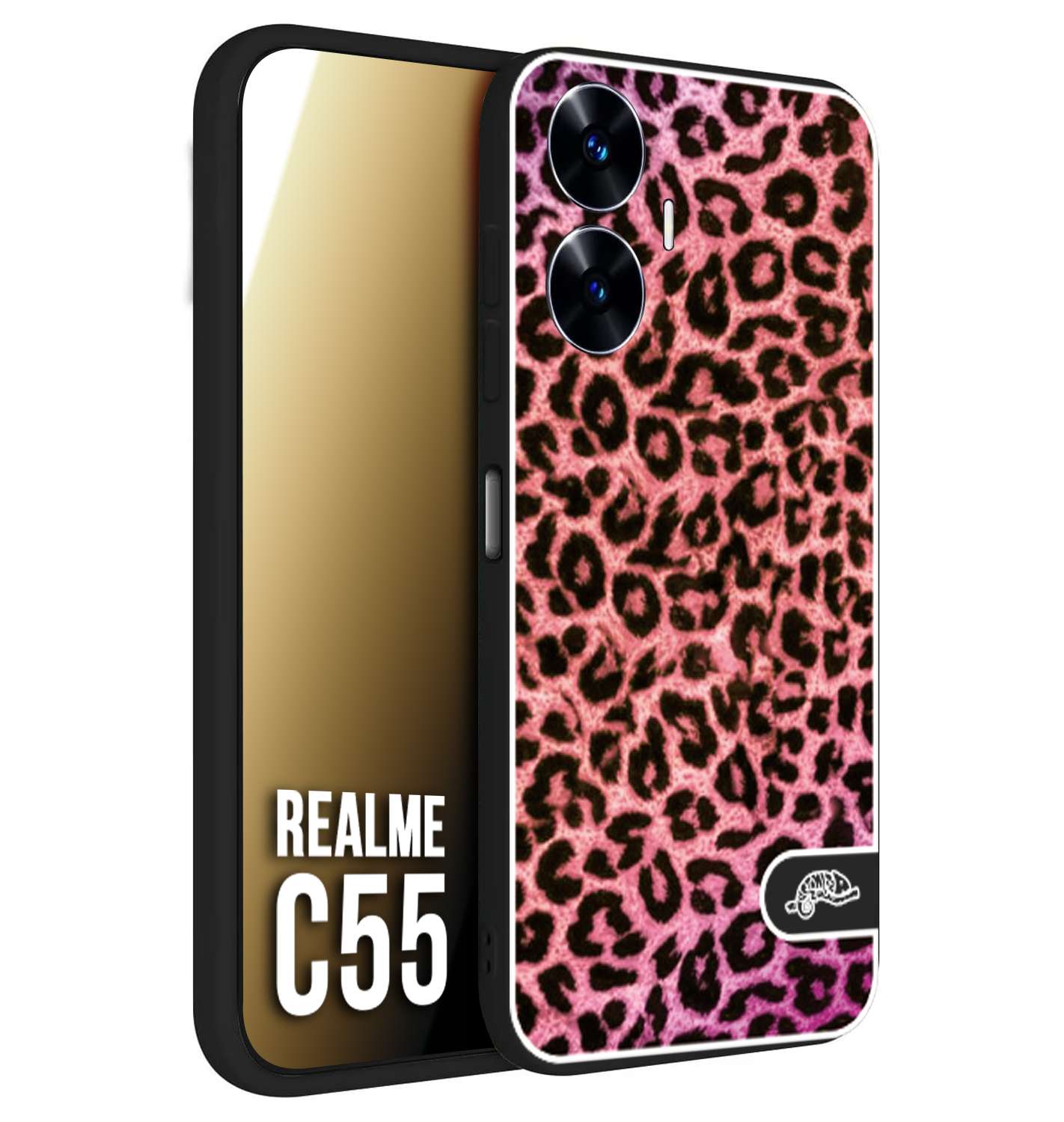 CUSTOMIZZA - Custodia cover nera morbida in tpu compatibile per Oppo C55 leopardato maculato donna rosa leopard