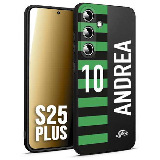 CUSTOMIZZA - Custodia cover nera morbida in tpu compatibile per Samsung S25 PLUS personalizzata calcio football nome e numero calciatori neroverde