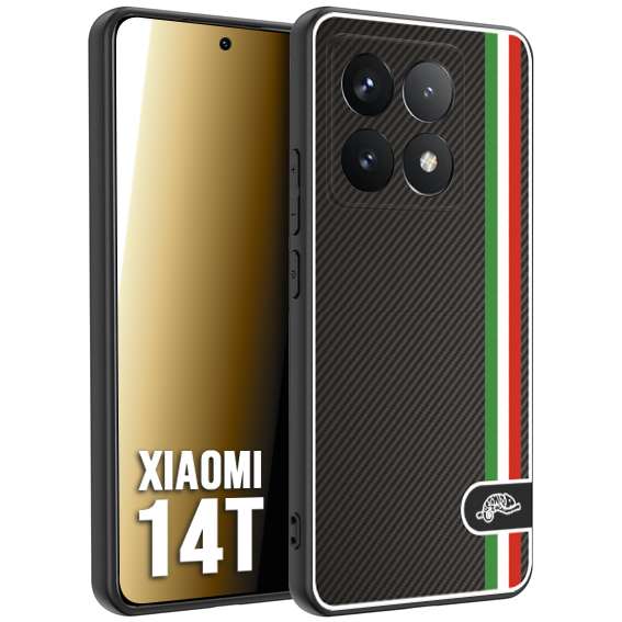 CUSTOMIZZA - Custodia cover nera morbida in tpu compatibile per Xiaomi 14T effetto fibra di carbonio bandiera Italia made in Italy