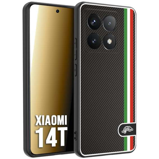 CUSTOMIZZA - Custodia cover nera morbida in tpu compatibile per Xiaomi 14T effetto fibra di carbonio bandiera Italia made in Italy