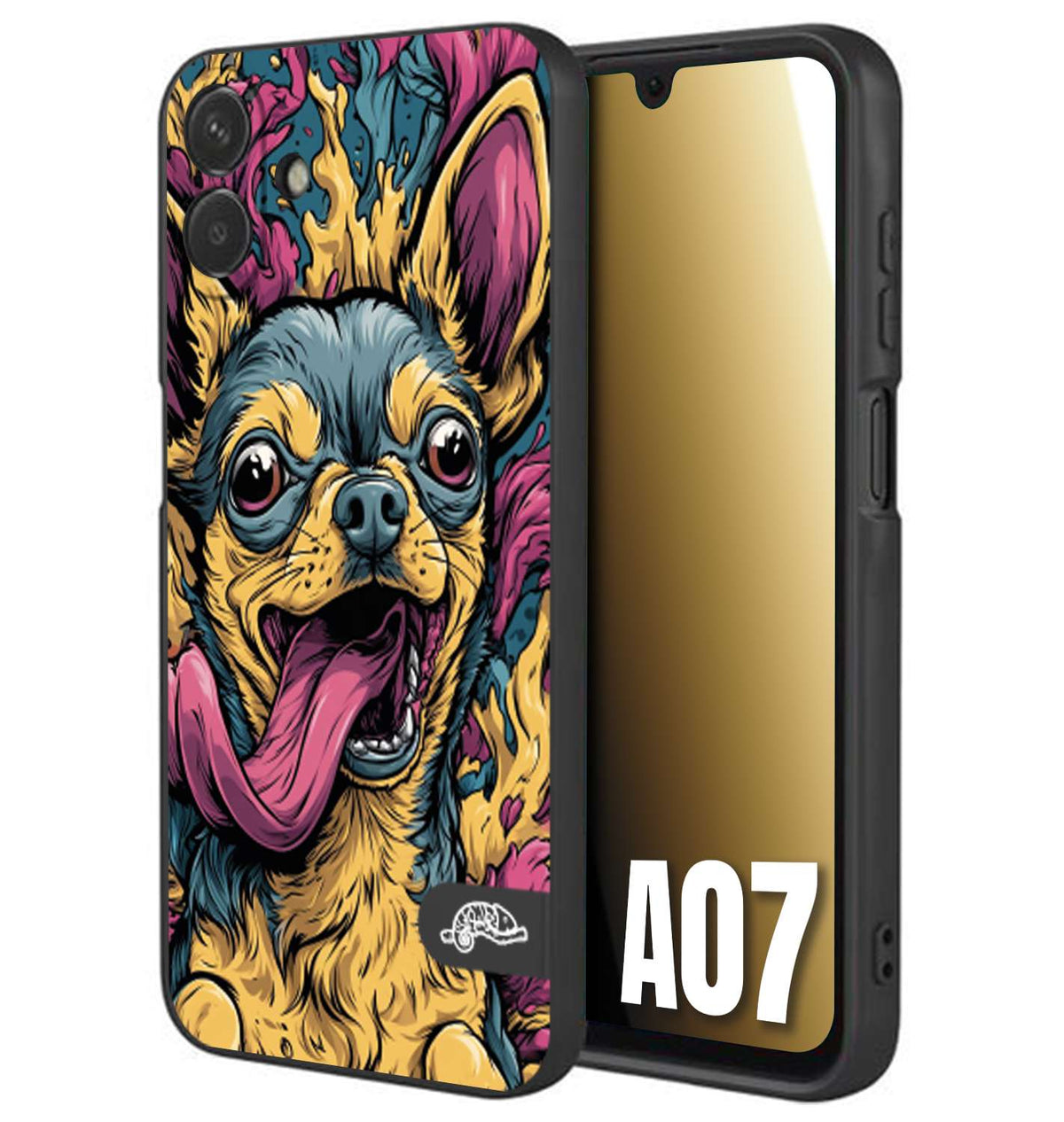 CUSTOMIZZA - Custodia cover nera morbida in tpu compatibile per Samsung A07 Chihuahua illustrazione cane pop art cane street art cartone animato