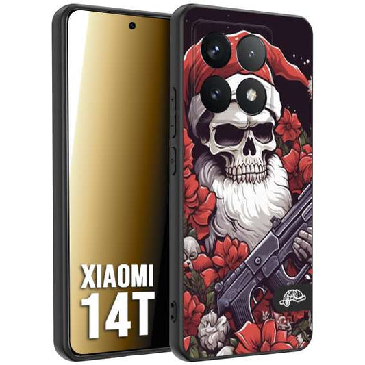 CUSTOMIZZA - Custodia cover nera morbida in tpu compatibile per Xiaomi 14T teschio natale santa claus fiori tattoo disegnato