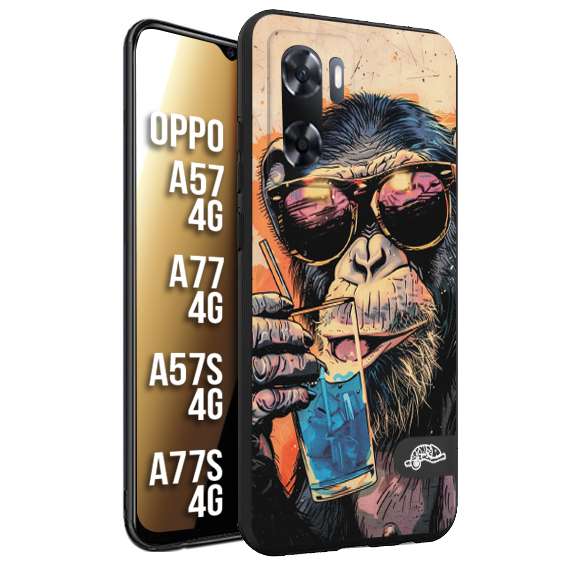 CUSTOMIZZA - Custodia cover nera morbida in tpu compatibile per Oppo A57 - A77 - A57S - A77S (4G) estate disegnata cocktails animali simpatici scimmia monkey negroni