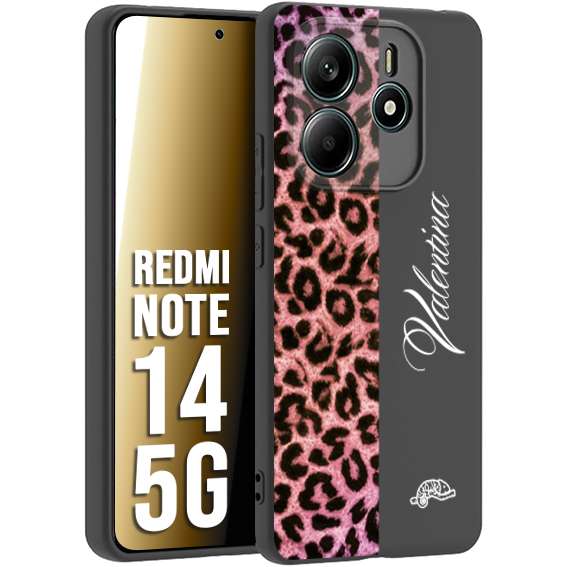 CUSTOMIZZA - Custodia cover nera morbida in tpu compatibile per Xiaomi Redmi Note 14 5G leopardato rosa fucsia personalizzata nome iniziali