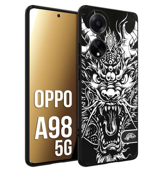 CUSTOMIZZA - Custodia cover nera morbida in tpu compatibile per Oppo A98 5G drago black and white bianco a rilievo disegnato tattoo tatuaggio