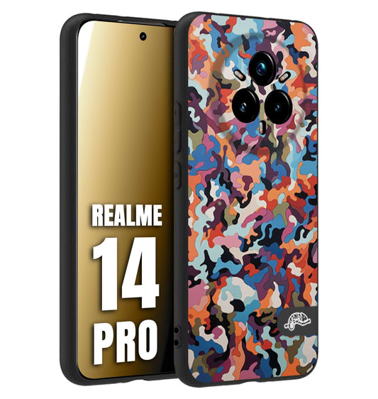 CUSTOMIZZA - Custodia cover nera morbida in tpu compatibile per Realme 14 PRO camouflage mimetico militare moderno blu arancio rosa