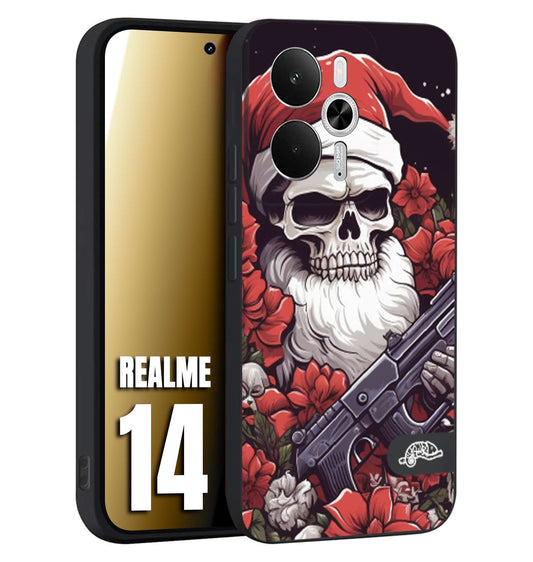 CUSTOMIZZA - Custodia cover nera morbida in tpu compatibile per Realme 14 5G teschio natale santa claus fiori tattoo disegnato