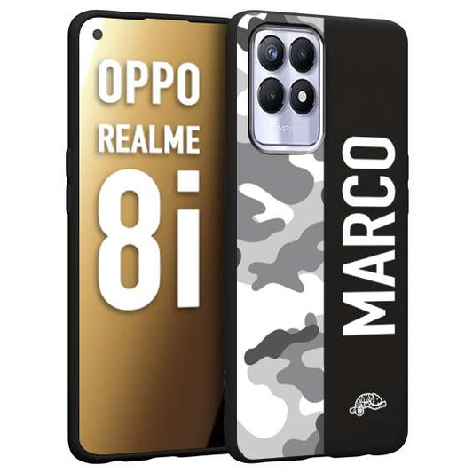 CUSTOMIZZA - Custodia cover nera morbida in tpu compatibile per Realme 8i camouflage mimetico militare personalizzata nome bianco