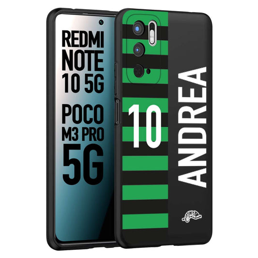 CUSTOMIZZA - Custodia cover nera morbida in tpu compatibile per Xiaomi Redmi Note 10 5G - Poco M3 Pro 5G personalizzata calcio football nome e numero calciatori neroverde