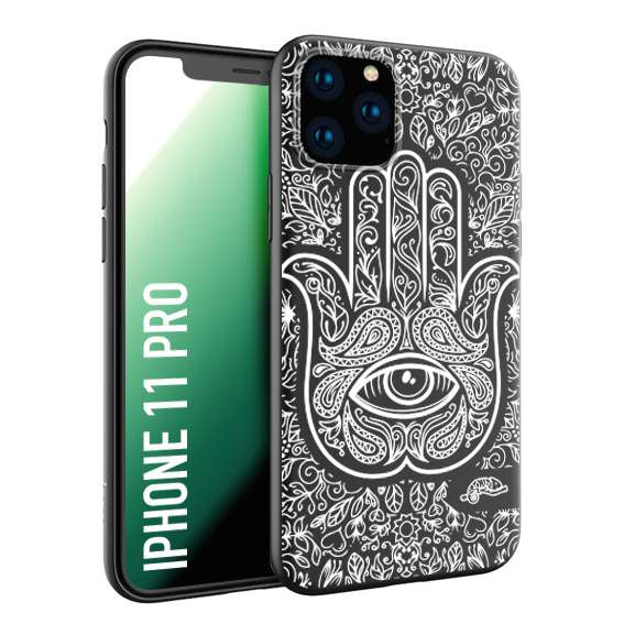 CUSTOMIZZA - Custodia cover nera morbida in tpu compatibile per iPhone 11 PRO mano di fatima effetto rilievo mandala donna