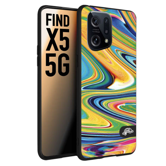 CUSTOMIZZA - Custodia cover nera morbida in tpu compatibile per Oppo Find X5 colorata fantasia vortice marmo arcobaleno gialla verde blu