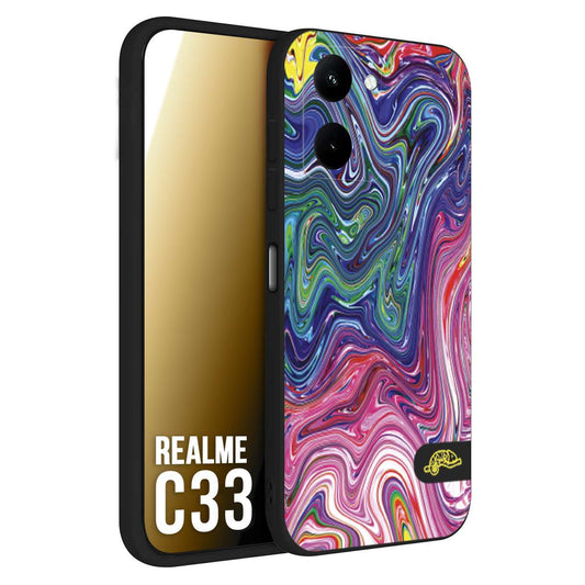 CUSTOMIZZA - Custodia cover nera morbida in tpu compatibile per Realme C33 colorata fantasia vortice marmo arcobaleno rosa blu fucsia