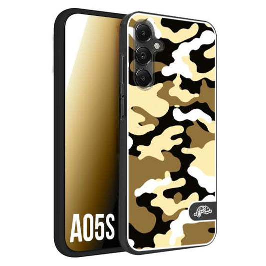 CUSTOMIZZA - Custodia cover nera morbida in tpu compatibile per Samsung A05S camouflage mimetico militare giallo desert brown