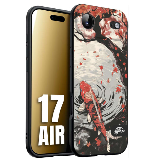 CUSTOMIZZA - Custodia cover nera morbida in tpu compatibile per iPhone 17 AIR giapponese lago carpa koi rossa con foglie d'acero rosso disegnata tattoo