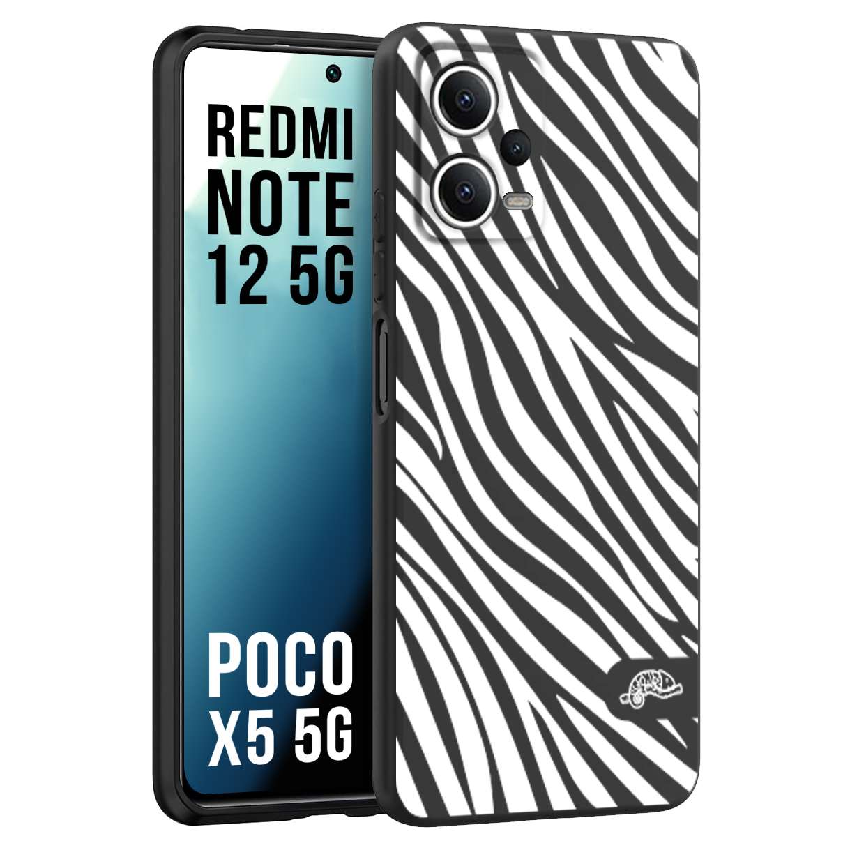 CUSTOMIZZA - Custodia cover nera morbida in tpu compatibile per Xiaomi Redmi Note 12 - POCO X5 5G zebrata maculata a rilievo soft touch donna bianca