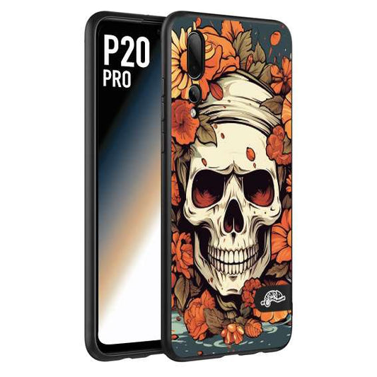 CUSTOMIZZA - Custodia cover nera morbida in tpu compatibile per Huawei P20 PRO teschio skull flowers fiori tattoo disegnato alta definizione