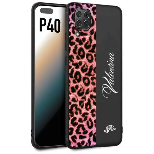 CUSTOMIZZA - Custodia cover nera morbida in tpu compatibile per Huawei P40 leopardato rosa fucsia personalizzata nome iniziali