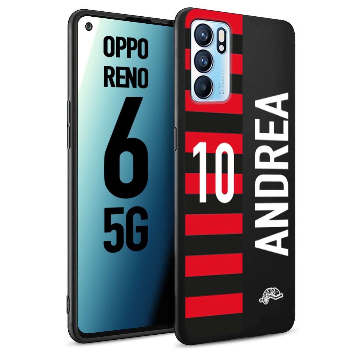 CUSTOMIZZA - Custodia cover nera morbida in tpu compatibile per Oppo Reno 6 5G personalizzata calcio football nome e numero calciatori rossonera