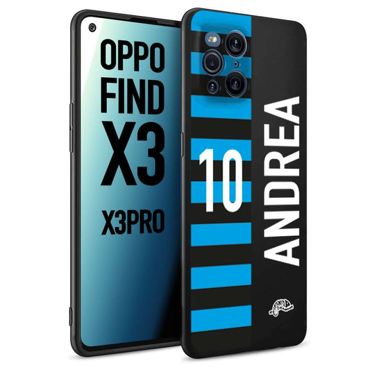 CUSTOMIZZA - Custodia cover nera morbida in tpu compatibile per Oppo Find X3 - Find X3 Pro 5G personalizzata calcio football nome e numero calciatori nerazzurra