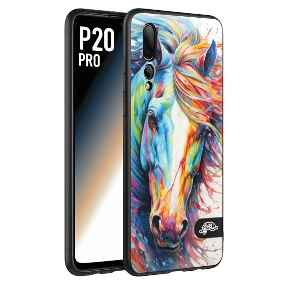 CUSTOMIZZA - Custodia cover nera morbida in tpu compatibile per Huawei P20 PRO animali color cavallo horse viso colori vibranti disegnato schizzo