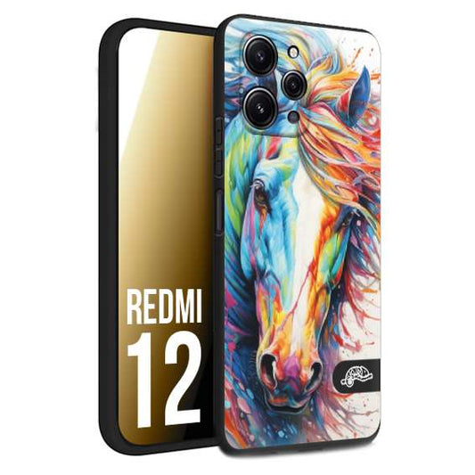 CUSTOMIZZA - Custodia cover nera morbida in tpu compatibile per Xiaomi Redmi 12 animali color cavallo horse viso colori vibranti disegnato schizzo