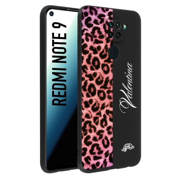 CUSTOMIZZA - Custodia cover nera morbida in tpu compatibile per Xiaomi Redmi Note 9 leopardato rosa fucsia personalizzata nome iniziali