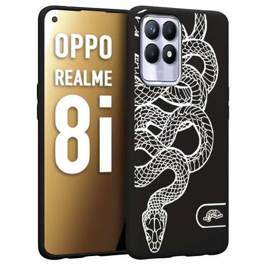 CUSTOMIZZA - Custodia cover nera morbida in tpu compatibile per Oppo Realme 8i serpente snake bianco a rilievo disegnato tattoo tatuaggio