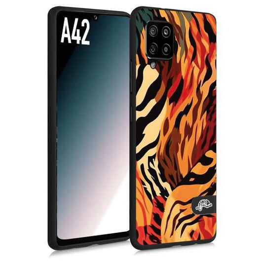 CUSTOMIZZA - Custodia cover nera morbida in tpu compatibile per Samsung A42 leopardato maculato tigrato tiger colorata gialla rossa arancio