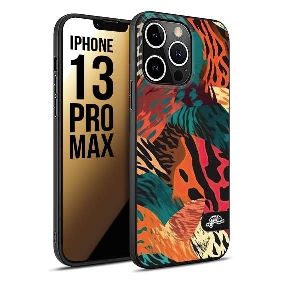 CUSTOMIZZA - Custodia cover nera morbida in tpu compatibile per iPhone 13 PRO MAX leopardato tigrato tiger colorata summer arancio verde fucsia