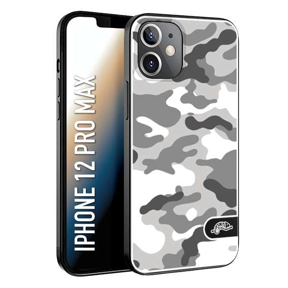 CUSTOMIZZA - Custodia cover nera morbida in tpu compatibile per iPhone 12 PRO MAX camouflage mimetico militare bianco white