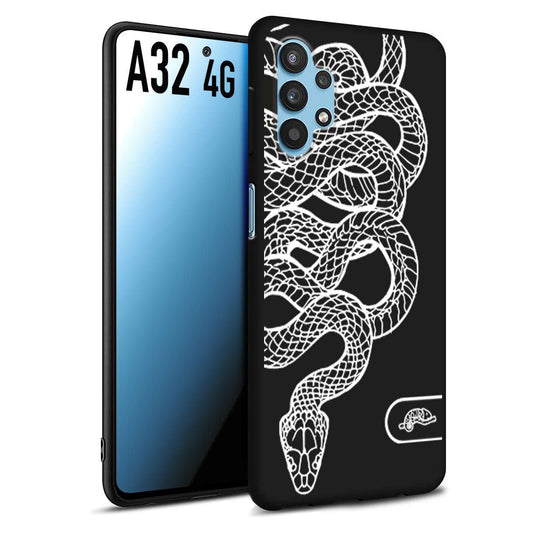 CUSTOMIZZA - Custodia cover nera morbida in tpu compatibile per Samsung A32 4G serpente snake bianco a rilievo disegnato tattoo tatuaggio