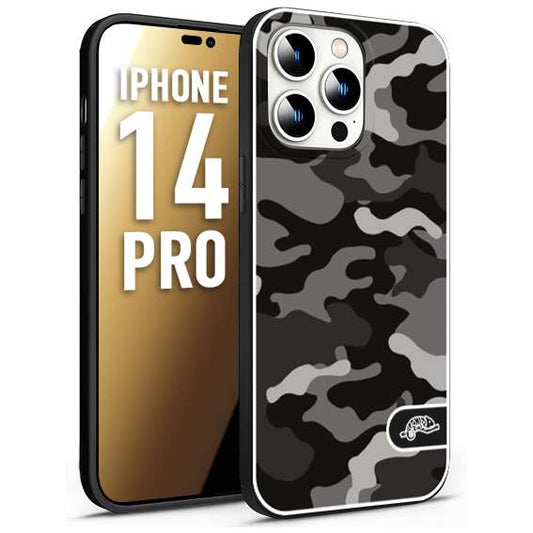 CUSTOMIZZA - Custodia cover nera morbida in tpu compatibile per iPhone 14 PRO camouflage mimetico militare nero black grigio