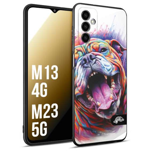 CUSTOMIZZA - Custodia cover nera morbida in tpu compatibile per Samsung M13 4G - M23 5G animali color bulldog cane dog colori vibranti disegnato schizzo